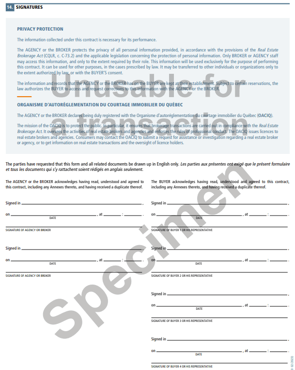 Signatures - Exclusive brokerage contract - Purchase